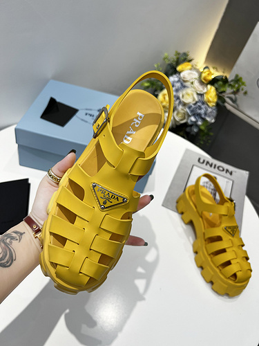 Prada 2022 The latest spring and summer sawnooth Roman woven thick-soled rubber sandals 35-40_-b60e3bd2